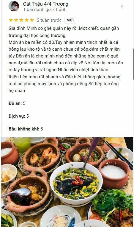 Nhận xét của khách hàng qua Google Map Cơm Niêu Út Long